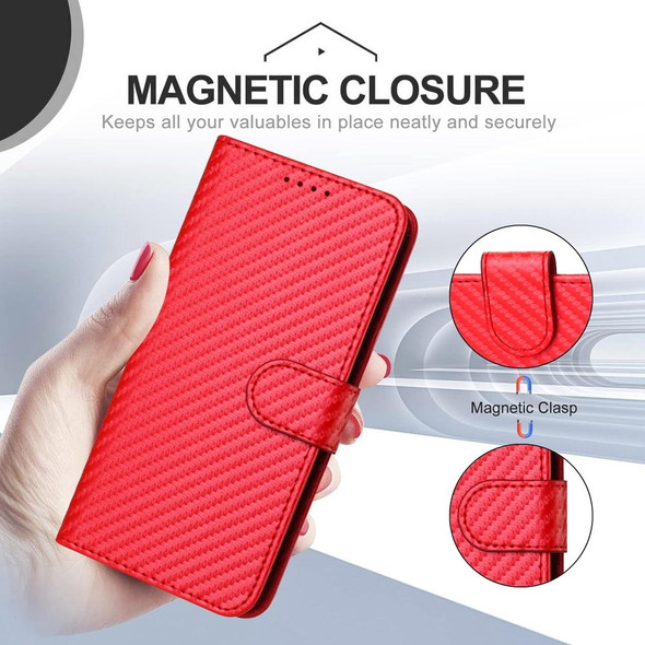 For Samsung Galaxy S21 FE 5G YX0070 Carbon Fiber Buckle Leather Phone Case with Lanyard(Red)