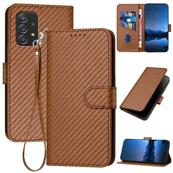 For Samsung Galaxy A52 4G / 5G YX0070 Carbon Fiber Buckle Leather Phone Case with Lanyard(Coffee)