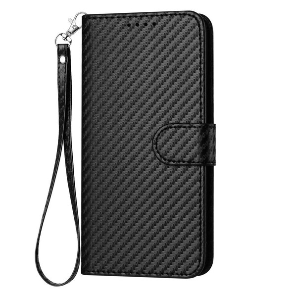 For Samsung Galaxy S21 FE 5G YX0070 Carbon Fiber Buckle Leather Phone Case with Lanyard(Black)