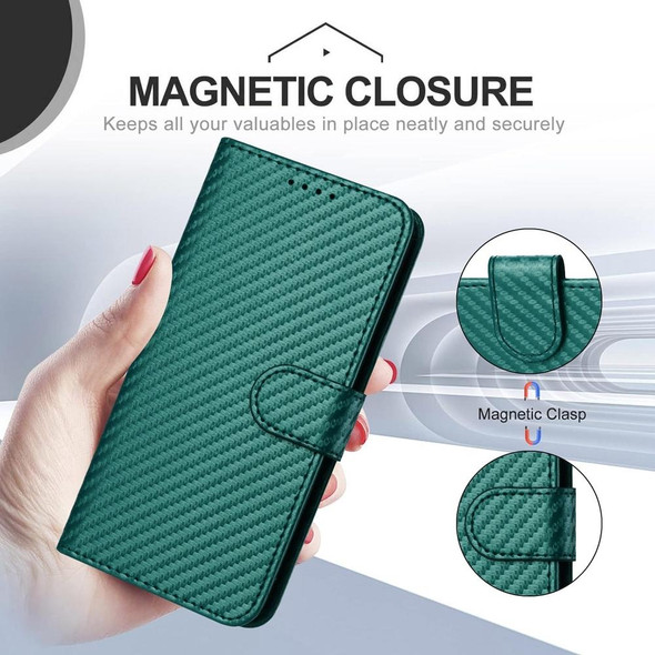 For Samsung Galaxy A53 5G YX0070 Carbon Fiber Buckle Leather Phone Case with Lanyard(Dark Green)