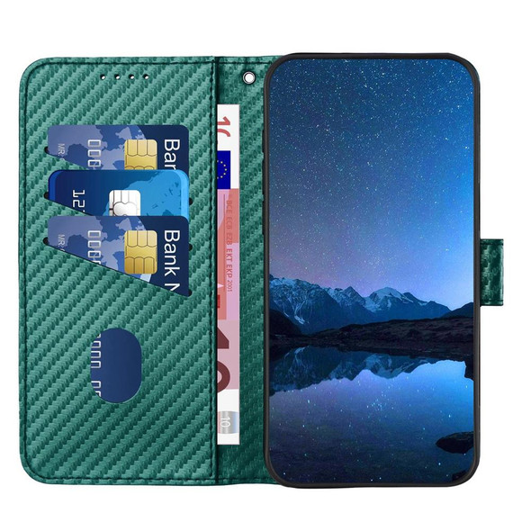 For Samsung Galaxy A20 / A30 YX0070 Carbon Fiber Buckle Leather Phone Case with Lanyard(Dark Green)