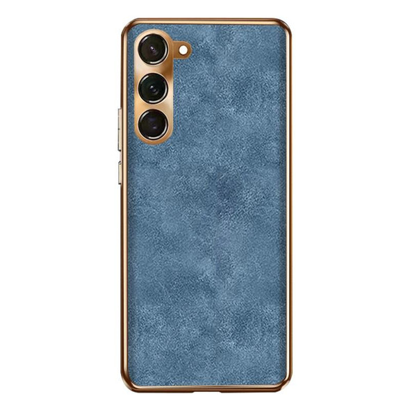 For Samsung Galaxy S23 5G Electroplating Lambskin Leather Phone Case(Blue)