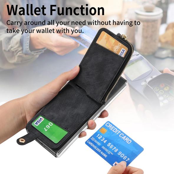 For Samsung Galaxy Z Fold6 5G Retro Zipper Wallet Ring Leather Phone Case(Black)