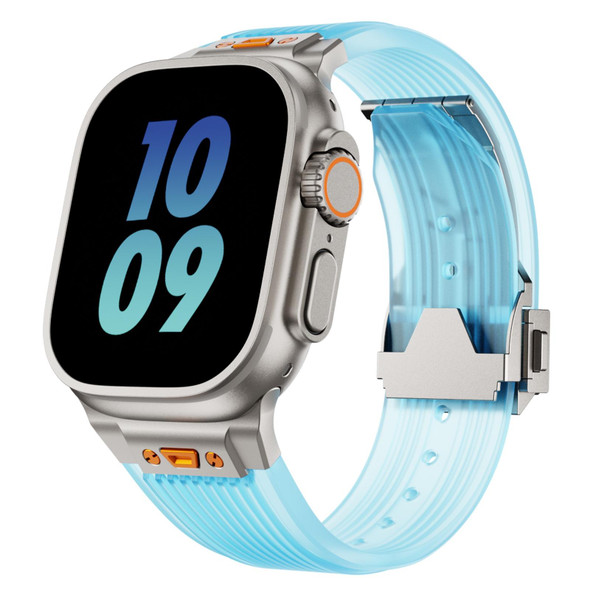 For Apple Watch Series 5 44mm Transparent Silicone Watch Band(Titanium Transparent Blue)