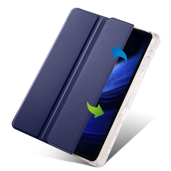 For iPad Air 11 2024 3-fold Clear TPU Smart Leather Tablet Case with Pen Slot(Dark Blue)