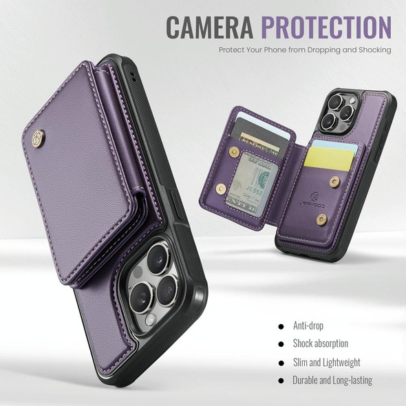 For iPhone 15 Plus JEEHOOD J05 Business Magnetic Style RFID Leather Phone Case(Purple)