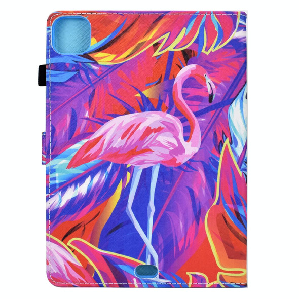 For iPad Pro 11 2024 Colored Drawing Sewing Smart Leather Tablet Case(Flamingo)