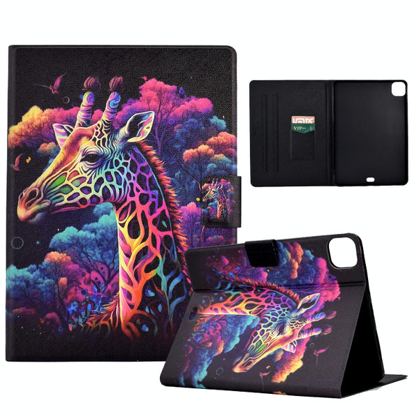 For iPad Pro 11 2024 Colored Drawing Smart Leather Tablet Case(Giraffe)