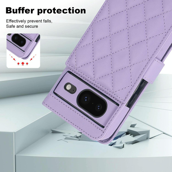 For Google Pixel 8 Crossbody Multifunction Rhombic Leather Phone Case(Purple)