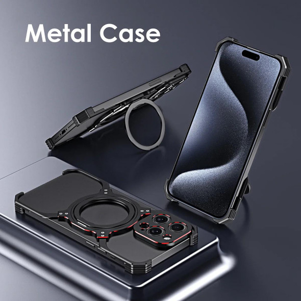 For iPhone 14 Pro Max Mechanical Arm Borderless MagSafe Holder Metal Phone Case(Dark Purple)