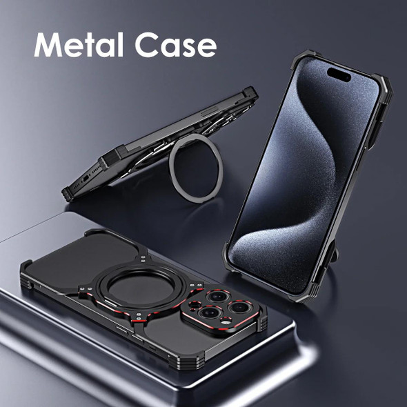 For iPhone 15 Mechanical Arm Borderless MagSafe Holder Metal Phone Case(Black Blue)