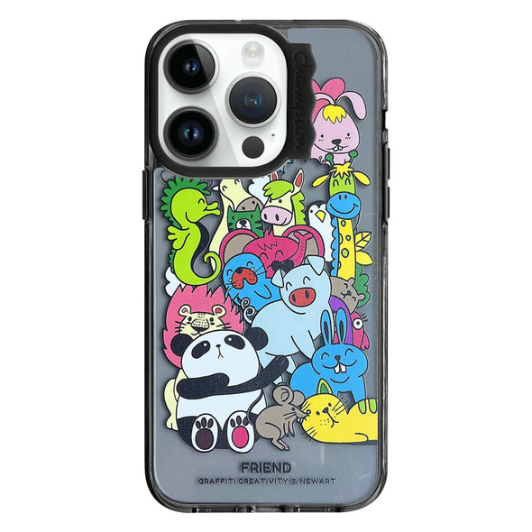 For iPhone 14 Pro Max Colorful Wave Circle Creative Pattern Phone Case(Black Animals)