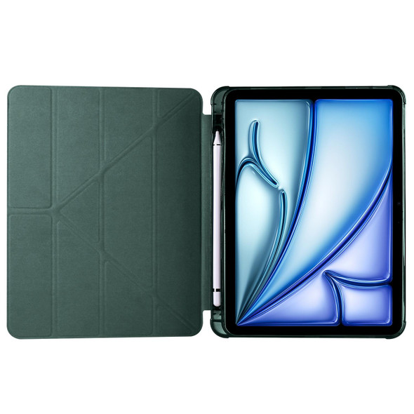 For iPad Air 11 2024 Multi-folding TPU Leather Smart Tablet Case with Pen Slot(Pine Green)