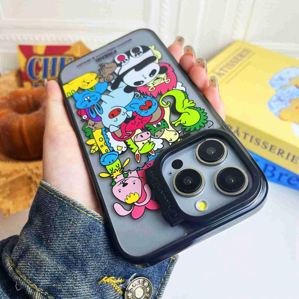 For iPhone 13 Pro Colorful Wave Circle Creative Pattern Phone Case(Black Animals)