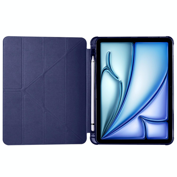 For iPad Air 11 2024 Multi-folding TPU Leather Smart Tablet Case with Pen Slot(Dark Blue)