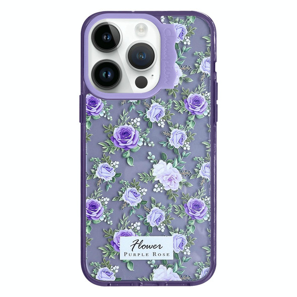 For iPhone 14 Pro Colorful Wave Circle Creative Pattern Phone Case(Purple Flower)