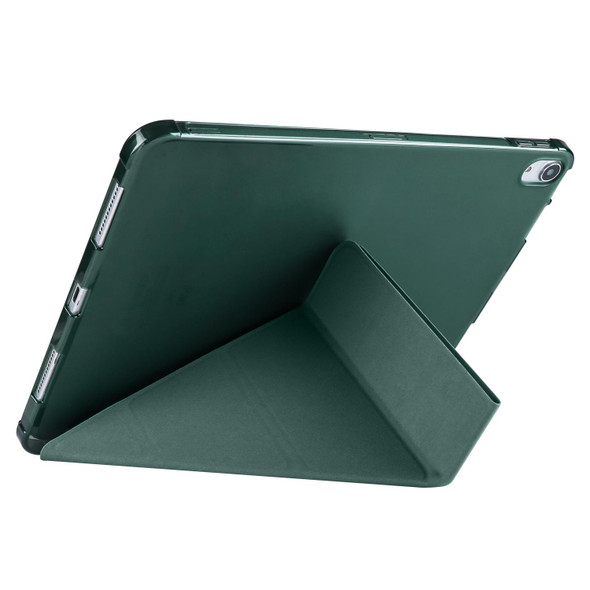 For iPad Pro 11 2024 Multi-folding TPU Leather Smart Tablet Case with Pen Slot(Pine Green)