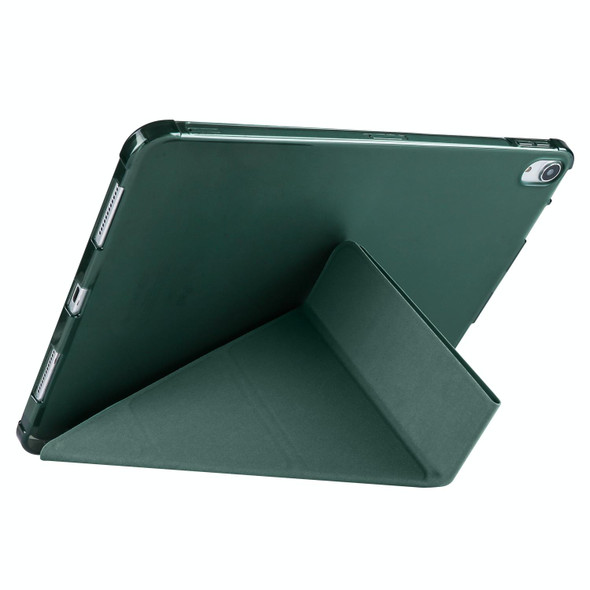 For iPad Pro 13 2024 Multi-folding TPU Leather Smart Tablet Case with Pen Slot(Pine Green)