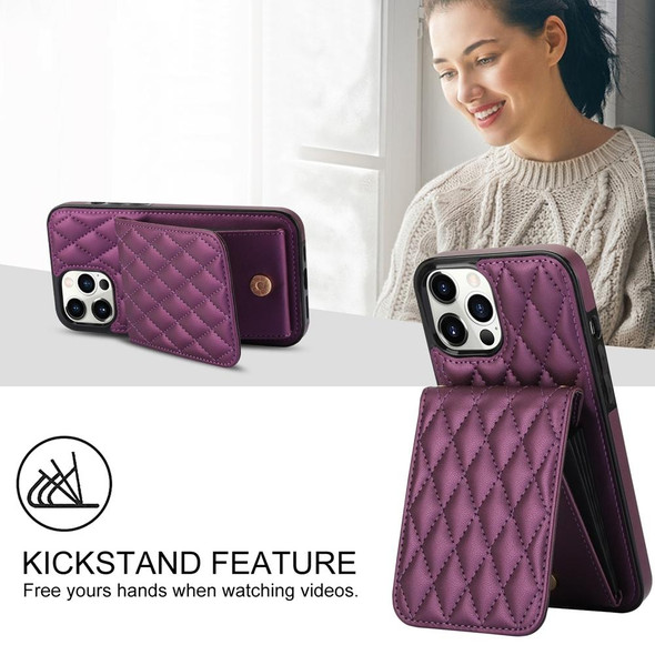 For iPhone 11 Pro YM015 Crossbody Rhombic Card Bag RFID Phone Case(Dark Purple)