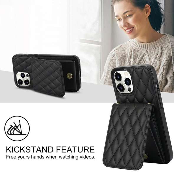 For iPhone 13 Pro Max YM015 Crossbody Rhombic Card Bag RFID Phone Case(Black)