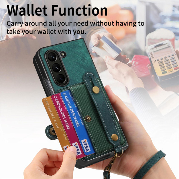 For Samsung Galaxy Z Fold6 5G Retro Cross Wristband Wallet Leather Back Phone Case(Green)