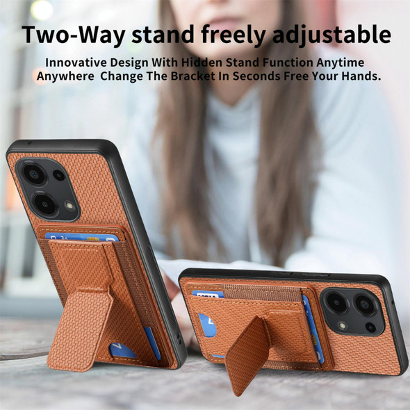 For Xiaomi Redmi Note 13 Pro 5G Carbon Fiber Fold Stand Elastic Card Bag Phone Case(Brown)