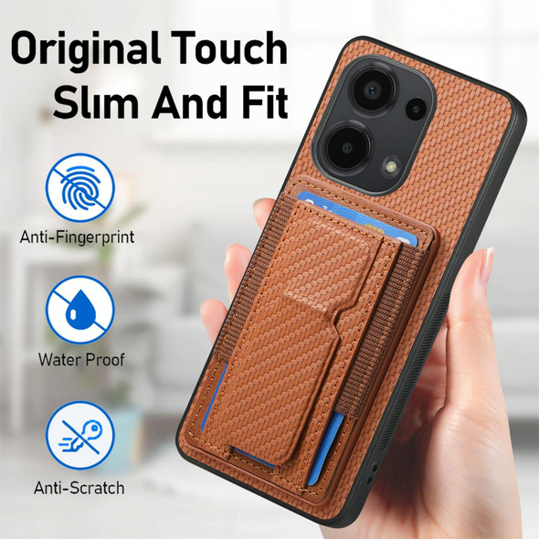 For Xiaomi Redmi Note 11S Carbon Fiber Fold Stand Elastic Card Bag Phone Case(Brown)