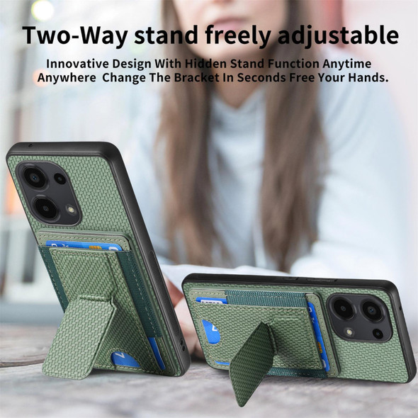 For Xiaomi Poco M5 4G Carbon Fiber Fold Stand Elastic Card Bag Phone Case(Green)