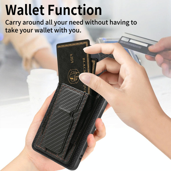 For Xiaomi Redmi Note 10 Pro 4G Carbon Fiber Fold Stand Elastic Card Bag Phone Case(Black)