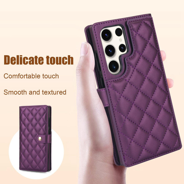 For Samsung Galaxy S23 Ultra 5G Crossbody Multifunction Rhombic Leather Phone Case(Dark Purple)