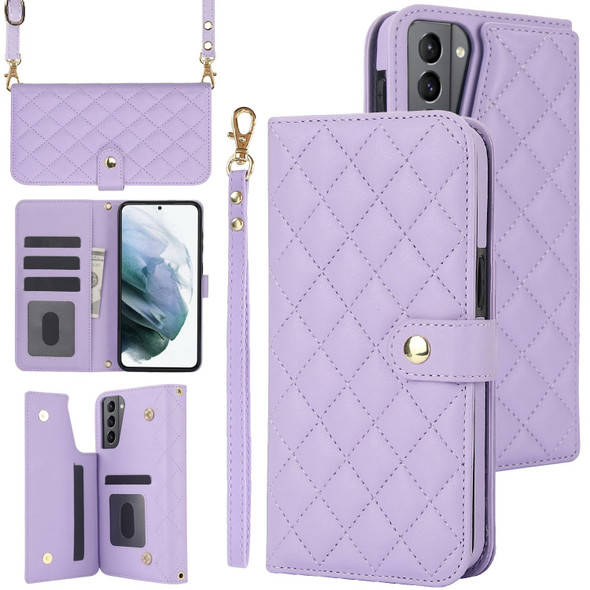 For Samsung Galaxy S22+ 5G Crossbody Multifunction Rhombic Leather Phone Case(Purple)