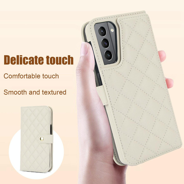 For Samsung Galaxy S22 5G Crossbody Multifunction Rhombic Leather Phone Case(White)