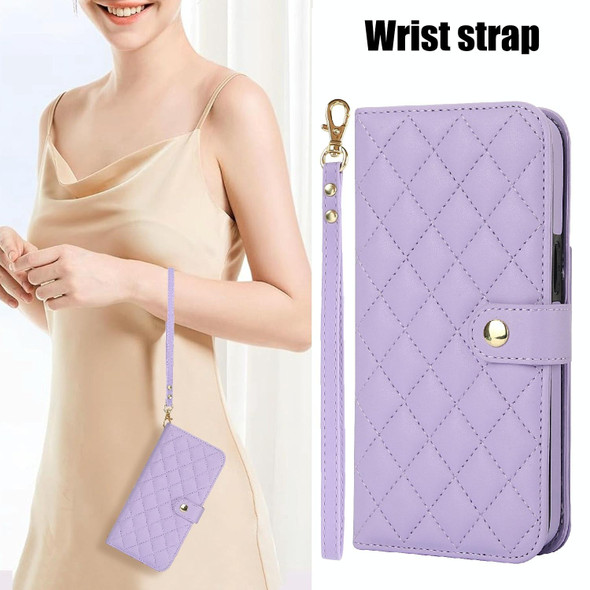 For Samsung Galaxy Note20 Crossbody Multifunction Rhombic Leather Phone Case(Purple)