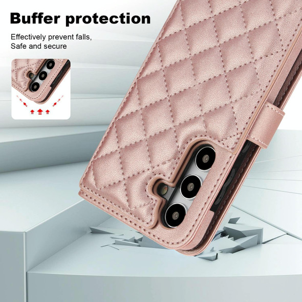 For Samsung Galaxy A54 5G Crossbody Multifunction Rhombic Leather Phone Case(Rose Gold)