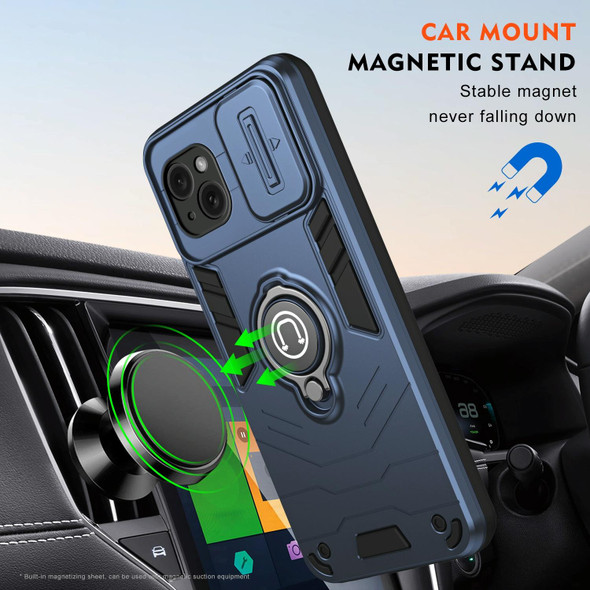 For iPhone 15 Plus Camshield Ring Holder Phone Case(Royal Blue)