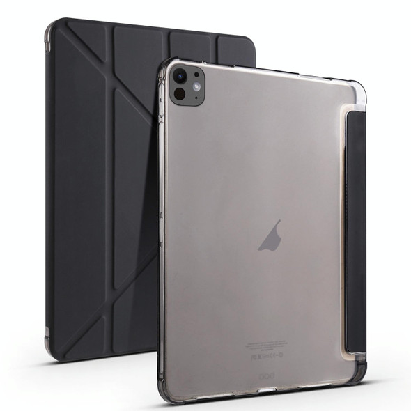 For iPad Pro 13 2024 Multi-folding TPU Leather Smart Tablet Case with Pen Slot(Black)