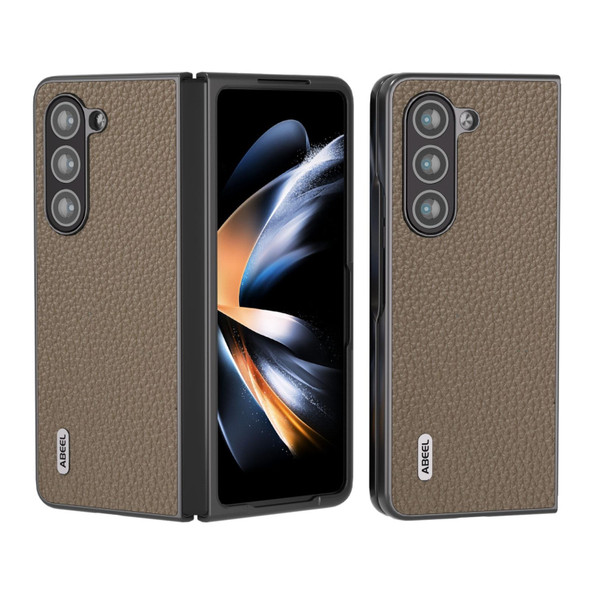 For Samsung Galaxy Z Fold6 ABEEL Genuine Leather Litchi Texture Phone Case(Grey)