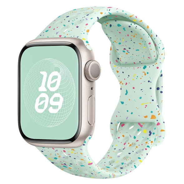 For Apple Watch SE 2023 44mm Hole Style Butterfly Buckle Camouflage Silicone Watch Band(Light Mint)