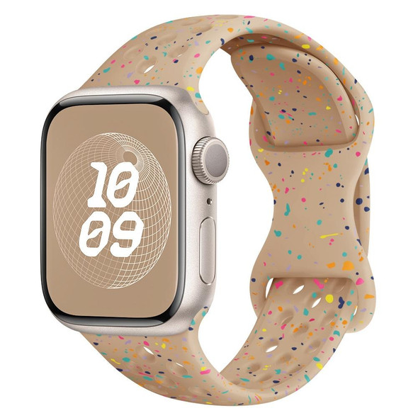 For Apple Watch Ultra 2 49mm Hole Style Butterfly Buckle Camouflage Silicone Watch Band(Milk Tea)