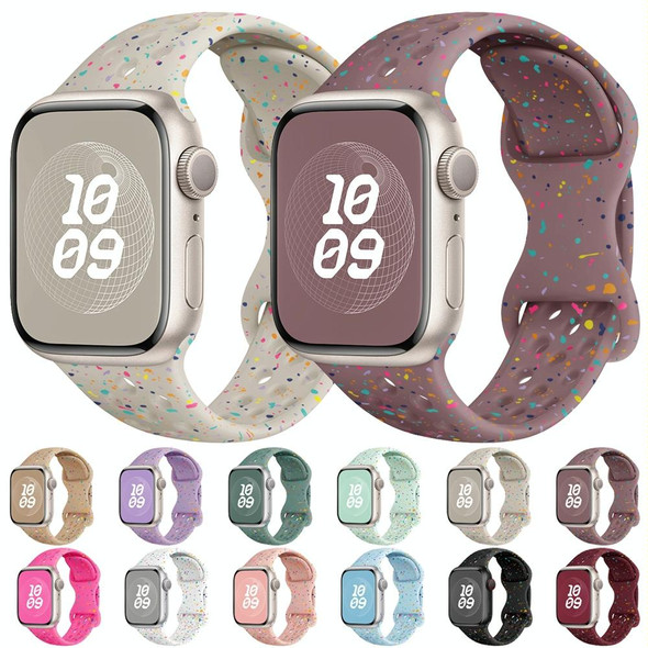 For Apple Watch Series 7 41mm Hole Style Butterfly Buckle Camouflage Silicone Watch Band(Light Purple)