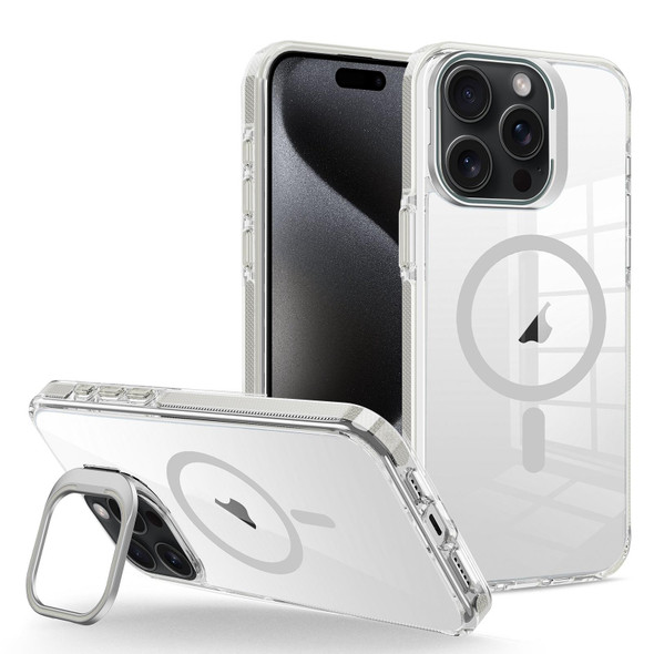 For iPhone 15 Pro Max J2 High Transparent MagSafe Magnetic Frame Holder Phone Case(Grey)