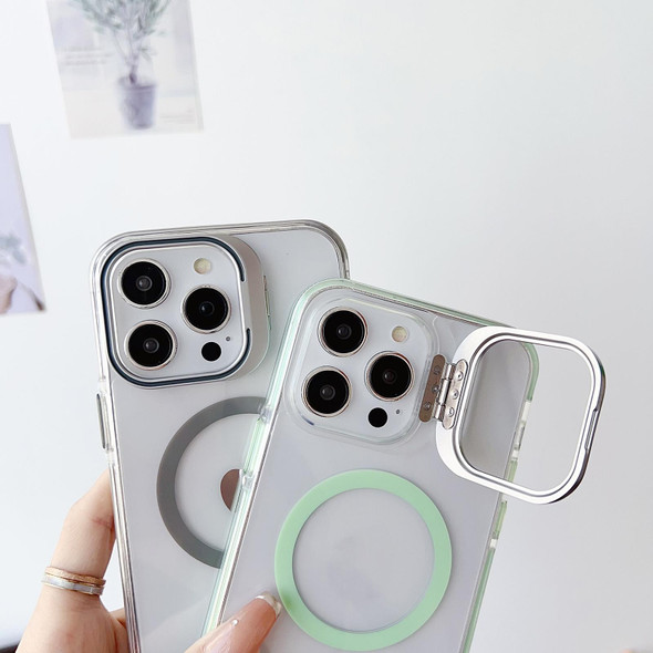 For iPhone 13 Pro J2 High Transparent MagSafe Magnetic Frame Holder Phone Case(Grey)