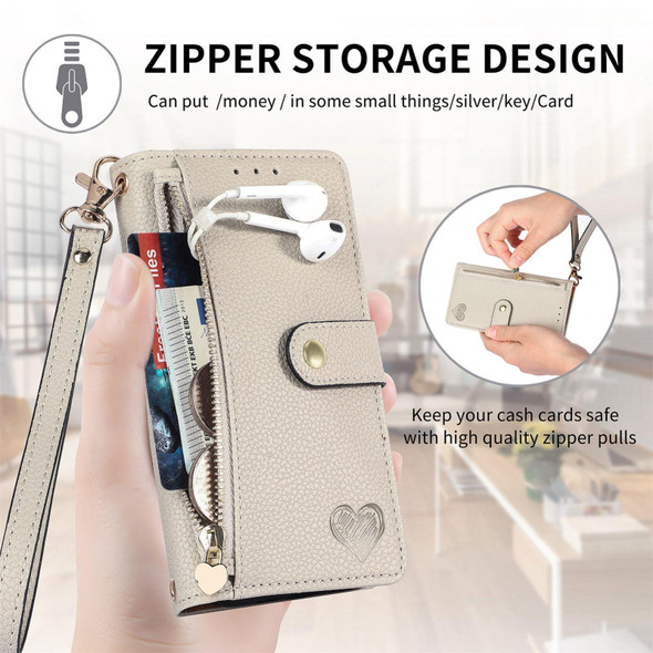 For ZTE Blade A34 Love Zipper Lanyard Leather Phone Case(Gray)