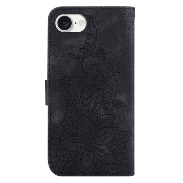 For iPhone SE 2024 Lily Embossed Leather Phone Case(Black)
