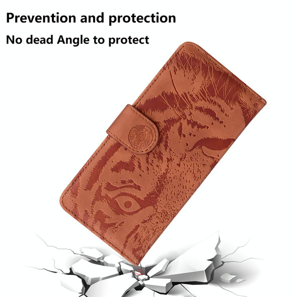 For iPhone SE 2024 Tiger Embossing Pattern Leather Phone Case(Brown)