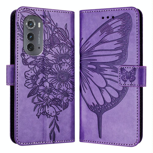 For Motorola Edge 2022 / Edge+ 5G UW 2022 Embossed Butterfly Leather Phone Case(Purple)