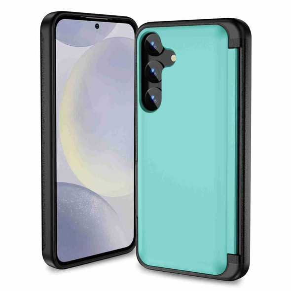 For Samsung Galaxy S22 5G 3 in 1 Flip Holder Phone Case(Cyan)