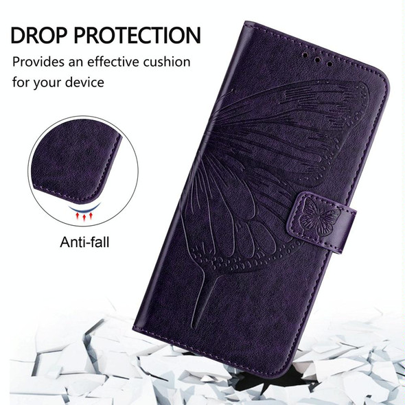 For Google Pixel 8a Embossed Butterfly Leather Phone Case(Dark Purple)