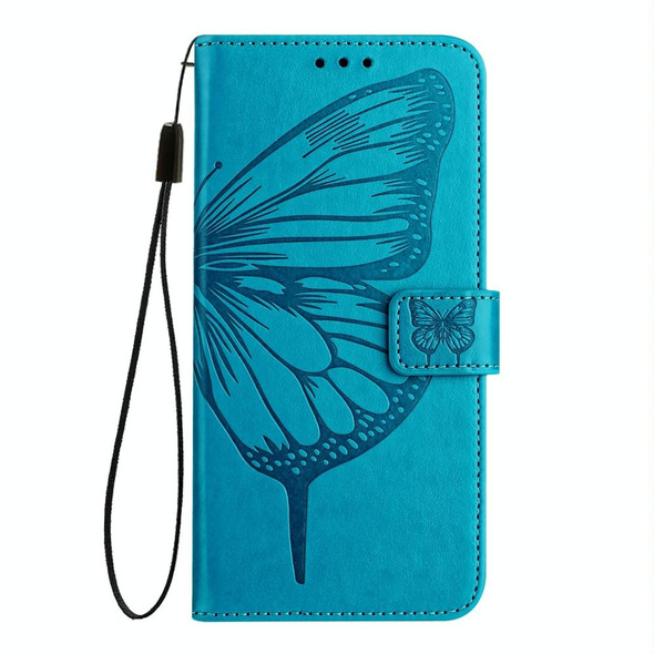For Google Pixel 5a 5G Embossed Butterfly Leather Phone Case(Blue)