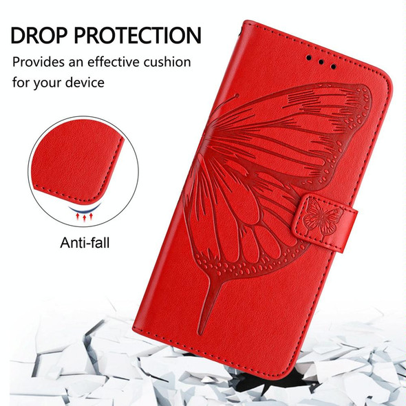 For Google Pixel 5a 5G Embossed Butterfly Leather Phone Case(Red)